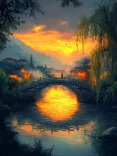 Tranquil Sunset at the Ancient Bridge