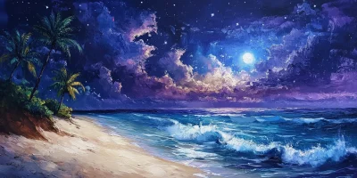 Tropical Beach Night Sky Painting