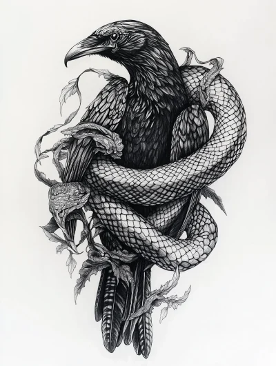 Snake and Crow Tattoo