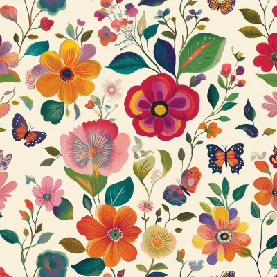 Colorful Floral and Butterfly Pattern