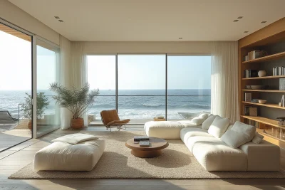 Modern Minimalist Living Room with Ocean View