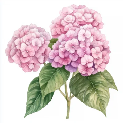 Pink Hydrangeas Watercolor