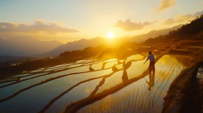 Sunrise Over Rice Terraces