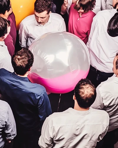 Crowded Square with Crushed Balloon