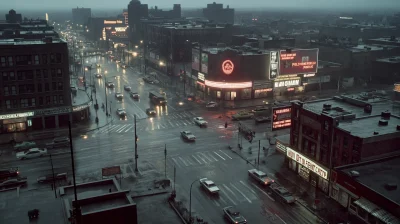 Aerial View of American City at Dusk