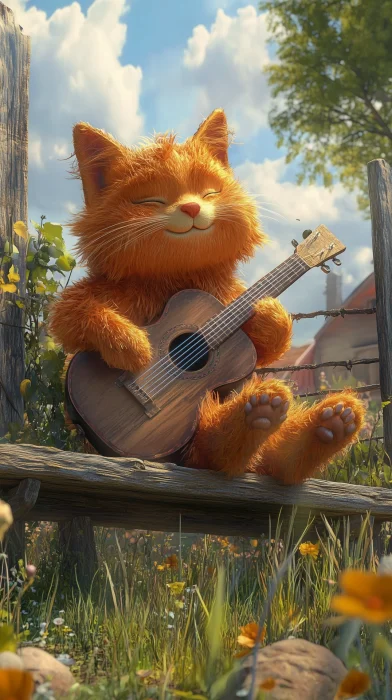 Red Cat with Guitar