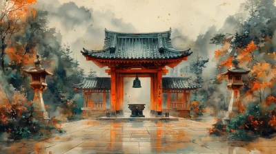 Japanese Shrine Ink Painting