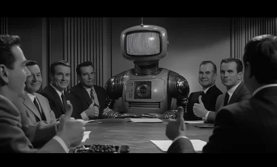 1960s Conference Room with Robot