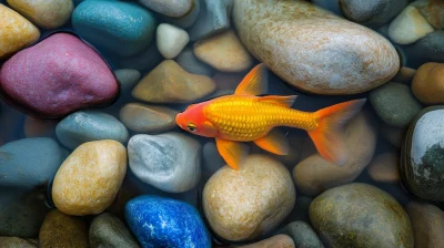 Vibrant Fish Swimming Among Colorful Stones