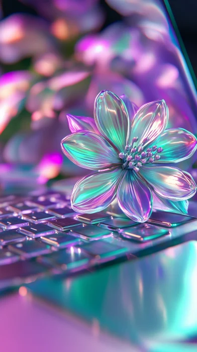 Surreal 3D Macbook with Iridescent Flower