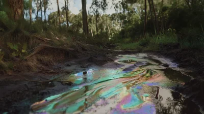 Vibrant Green Forest with Oil Pool