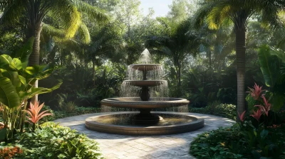 Tropical Garden Midday with Fountain