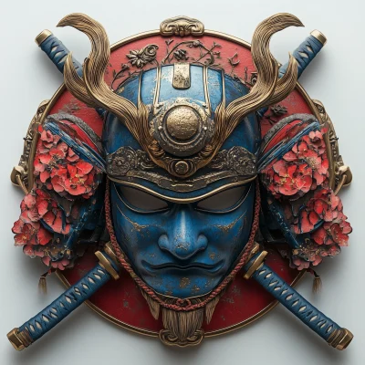 Futuristic Samurai Mask Badge