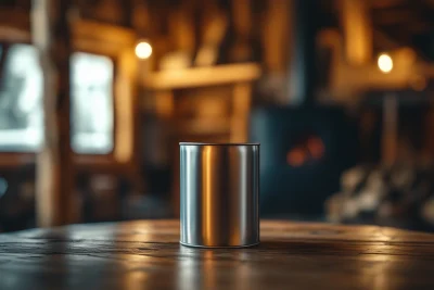 Shiny Tin Can on Rustic Table