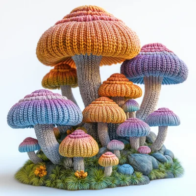 Knitted Rainbow Mushrooms