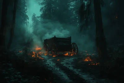 Smoldering Wagon Wreckage