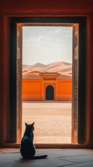 Zen Abyssinian Cat in Dunhuang Temple