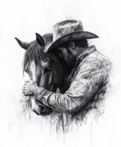 Cowboy and Horse Embrace