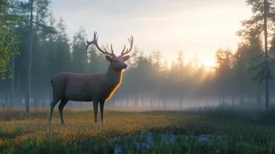 Lifelike Reindeer in Misty Meadow