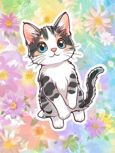 Flower Fashion Cat Sticker