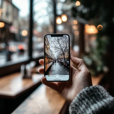 Close Up of iPhone in Cafe