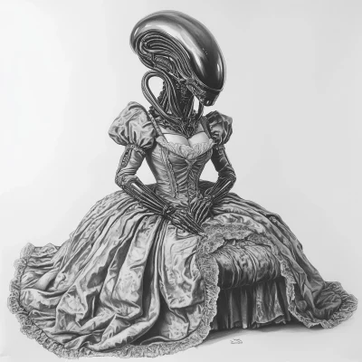 Xenomorph in Marie Antoinette Dress