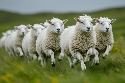 Sheep Sprinting in the Field