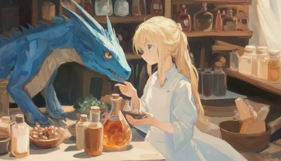 Blonde Alchemist and Blue Dragon