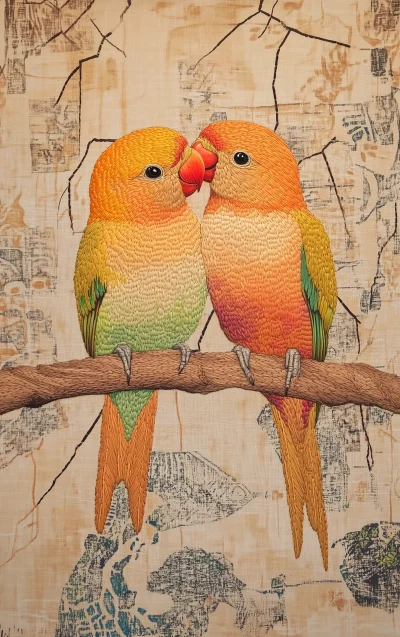 Embroidered Lovebirds