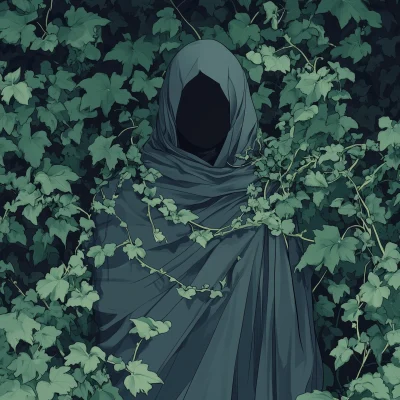 Cloaked Figure Among Ivy