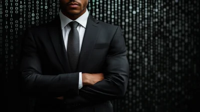 Businessman with Binary Code