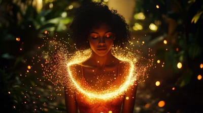 Brazilian Woman in Orange Dress with Sparkles