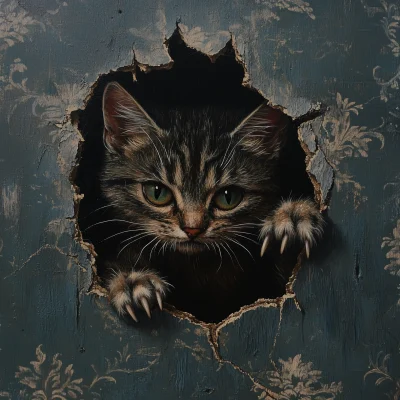 Funny Cat in Wallpaper Hole