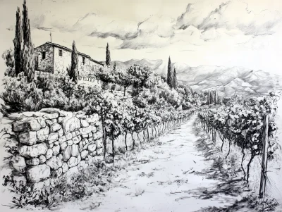 Typical Stone Walls with Vineyards