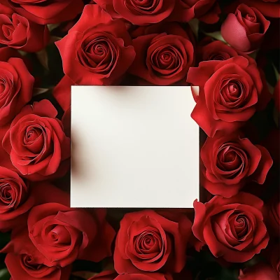 White Card with Red Roses