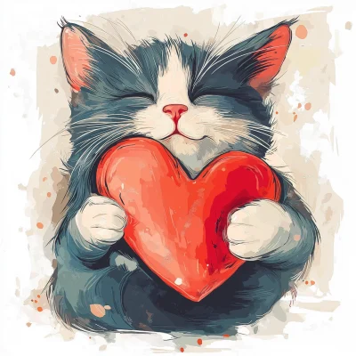 Cat Hugging Heart