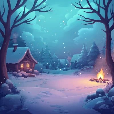 Winter Campfire Scene