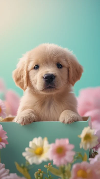 Cute Puppy in a Box