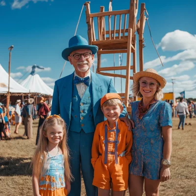 Family Portrait by the Multicolor Wall
