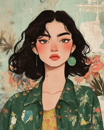 Charming Grunge Lady Illustration