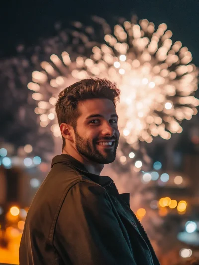 Fireworks Rooftop Portrait