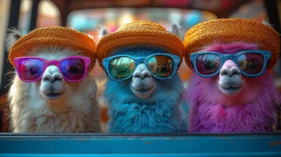 Colorful Llamas with Sunglasses