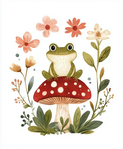 Charming Frog on Mushroom