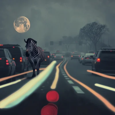 Zebra in Foggy Traffic