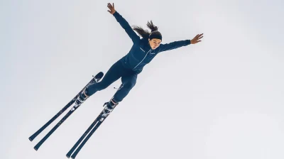 Woman Jumping with Skis