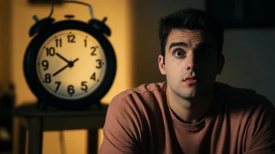 Thoughtful Man Next to Digital Clock