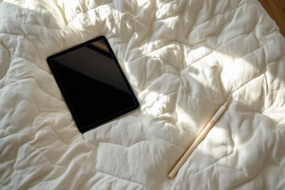 Modern Black iPad on Duvet