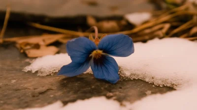 Delicate Blue Bloom in Snow