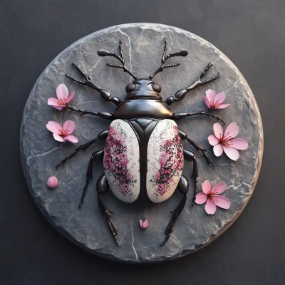 Beetle and Cherry Blossom Design