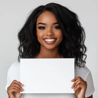 Smiling Black Woman with Canvas